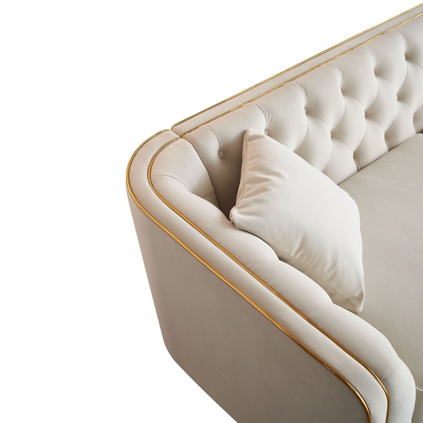 Divano moderno classico a 3 posti in velluto a coste 87.01 con struttura in legno di pino massello, include 2 cuscini decorativi