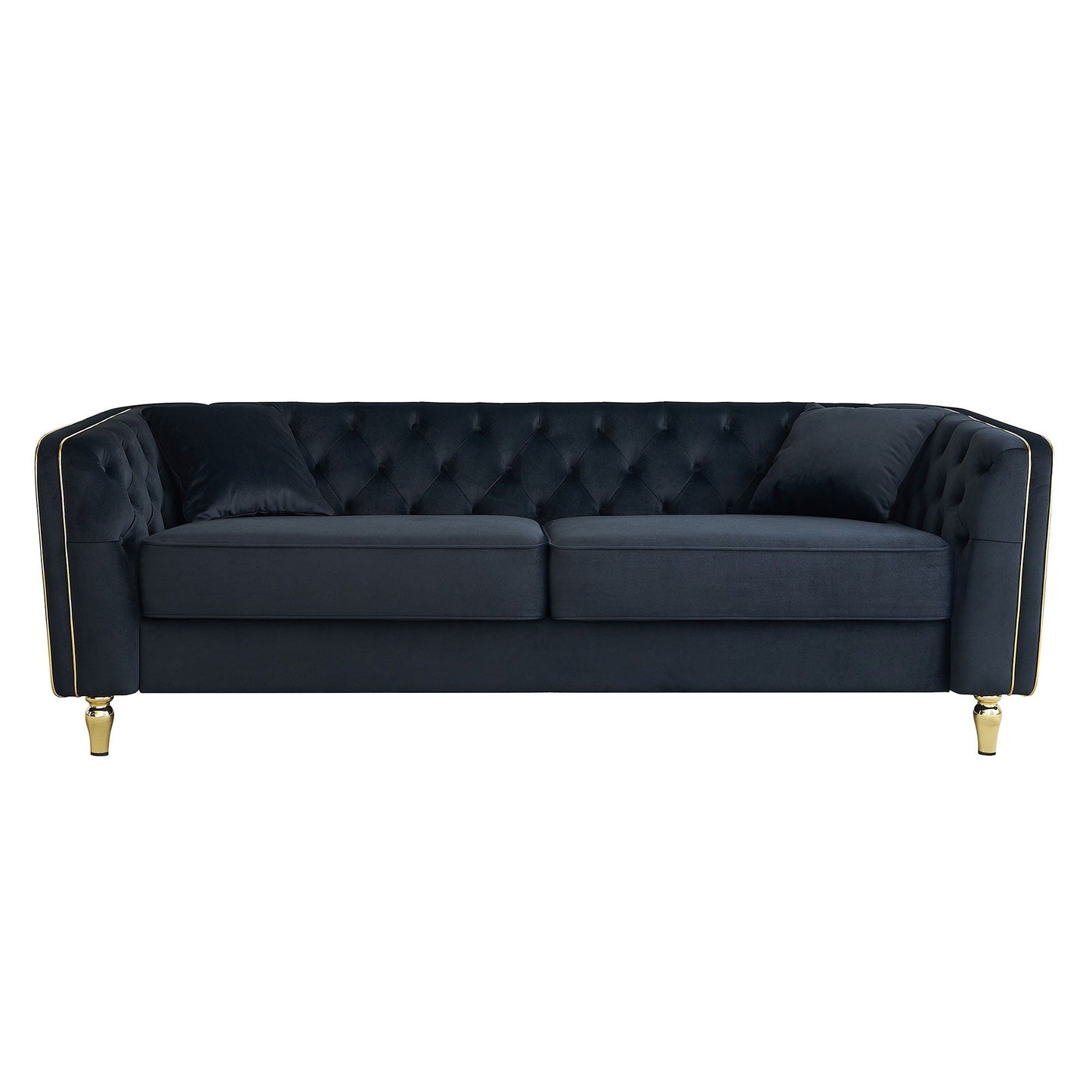 Divano moderno classico a 3 posti in velluto a coste 87.01 con struttura in legno di pino massello, include 2 cuscini decorativi