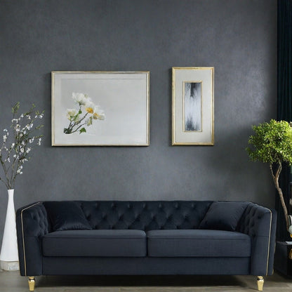 Divano moderno classico a 3 posti in velluto a coste 87.01 con struttura in legno di pino massello, include 2 cuscini decorativi