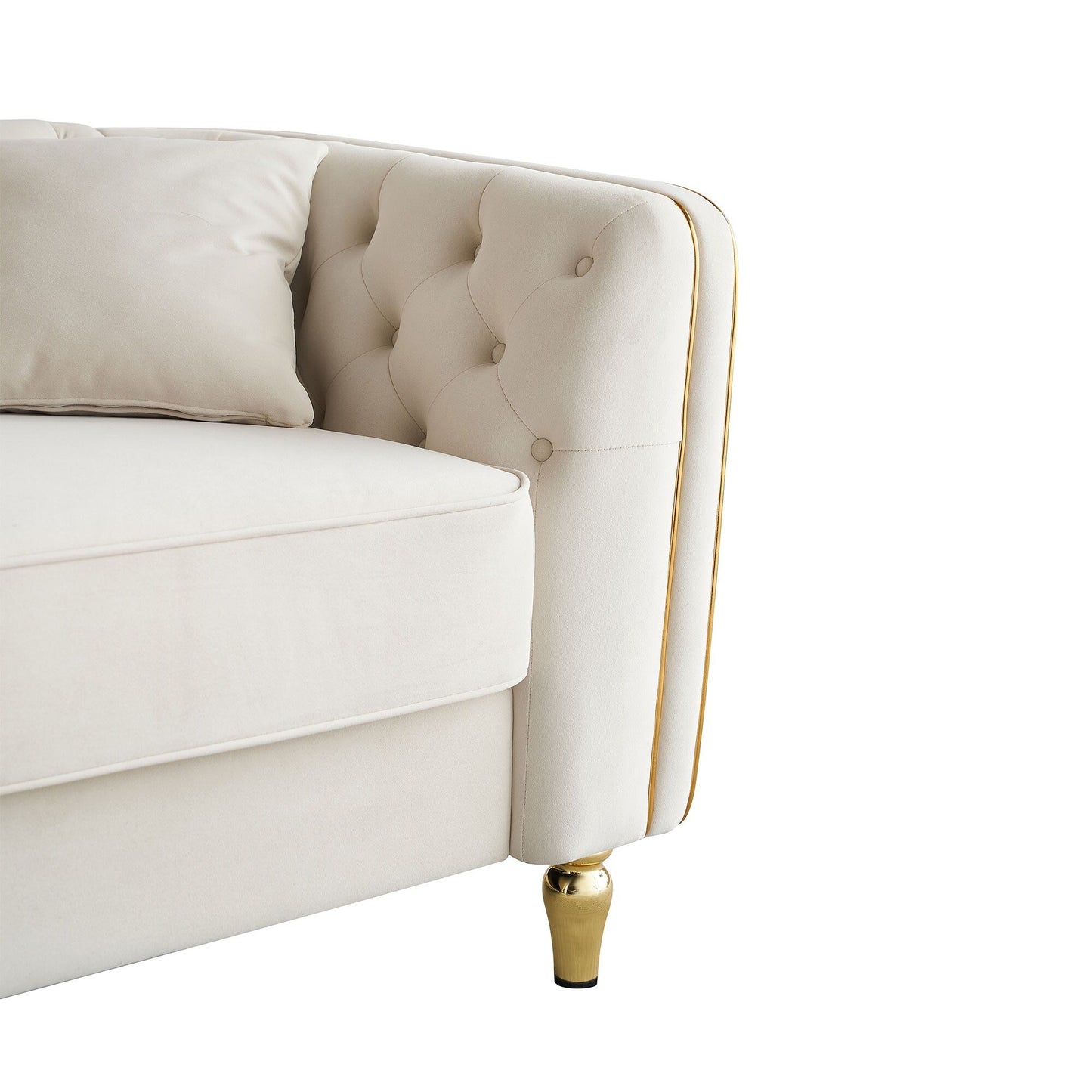 Divano moderno classico a 3 posti in velluto a coste 87.01 con struttura in legno di pino massello, include 2 cuscini decorativi