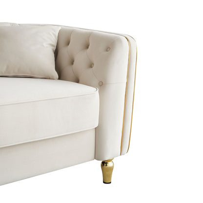 Divano moderno classico a 3 posti in velluto a coste 87.01 con struttura in legno di pino massello, include 2 cuscini decorativi