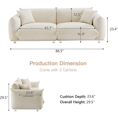 Divano a due posti oversize da 87'' con gambe in metallo, struttura in legno massello e 2 cuscini