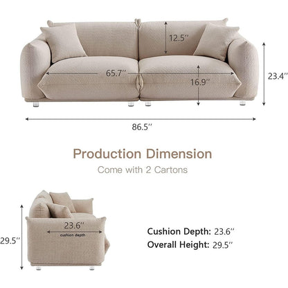 Divano a due posti oversize da 87'' con gambe in metallo, struttura in legno massello e 2 cuscini