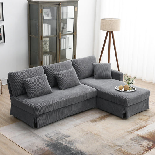 Divano letto trasformabile salvaspazio a 3 posti a forma di L, imbottito, da 87'', con chaise longue reversibile e 3 cuscini.