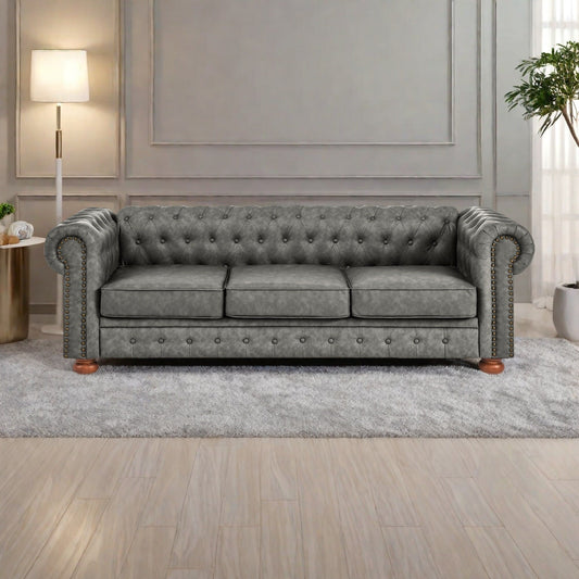 Divano a 3 posti in PU da 88,5 pollici con dettagli in borchie, struttura in legno massello per soggiorno