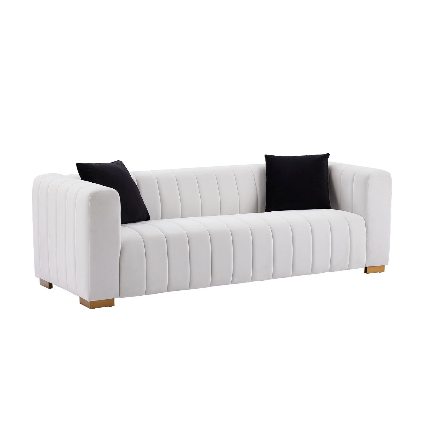 Divano 88 in velluto a 3 posti con corrimano rotondi e gambe in metallo dorato