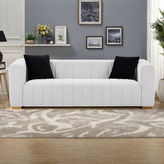 Divano 88 in velluto a 3 posti con corrimano rotondi e gambe in metallo dorato