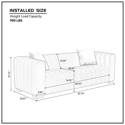 Divano 88 in velluto a 3 posti con corrimano rotondi e gambe in metallo dorato