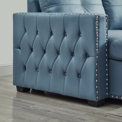 Divano letto trasformabile in microfibra da 88'' a 3 posti con chaise longue contenitore e funzione letto estraibile