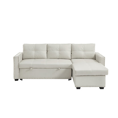 Divano trasformabile in microfibra da 88'' con letto estraibile e chaise longue contenitore