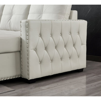 Divano letto trasformabile in microfibra da 88'' a 3 posti con chaise longue contenitore, letto estraibile e cuscino in spugna di alta qualità