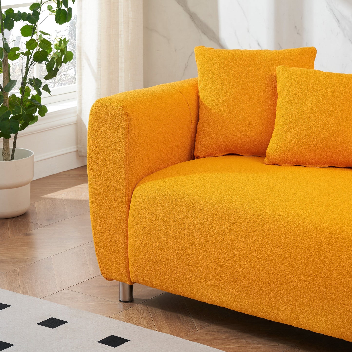 Divano 89 a 3 posti - Divano moderno per soggiorno con struttura in legno massello, gambe in metallo e 4 cuscini