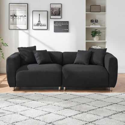 Divano 89 a 3 posti - Divano moderno per soggiorno con struttura in legno massello, gambe in metallo e 4 cuscini