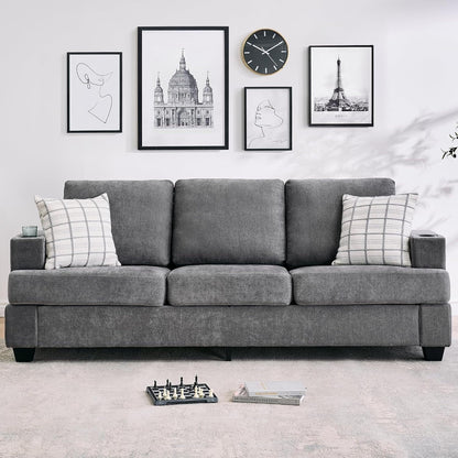 Divano a 3 posti 89, divano con seduta profonda, divani moderni e comodi per il soggiorno con portabicchieri