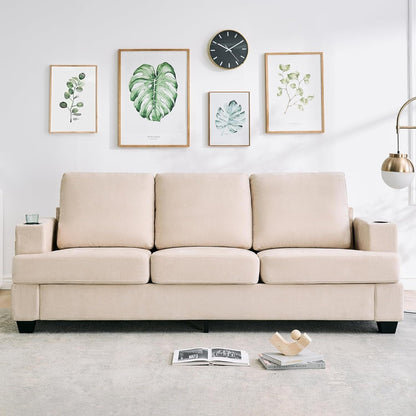 Divano a 3 posti 89, divano con seduta profonda, divani moderni e comodi per il soggiorno con portabicchieri