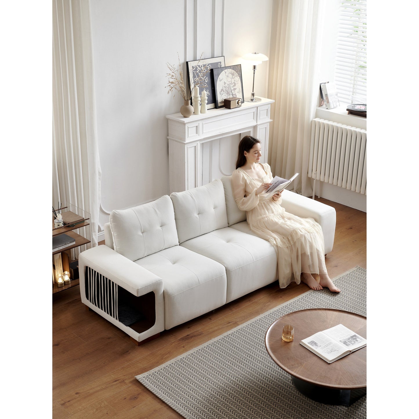 Divano a 3 posti rivestito in velluto 89 con nido per gatti, tessuto impermeabile e antigraffio