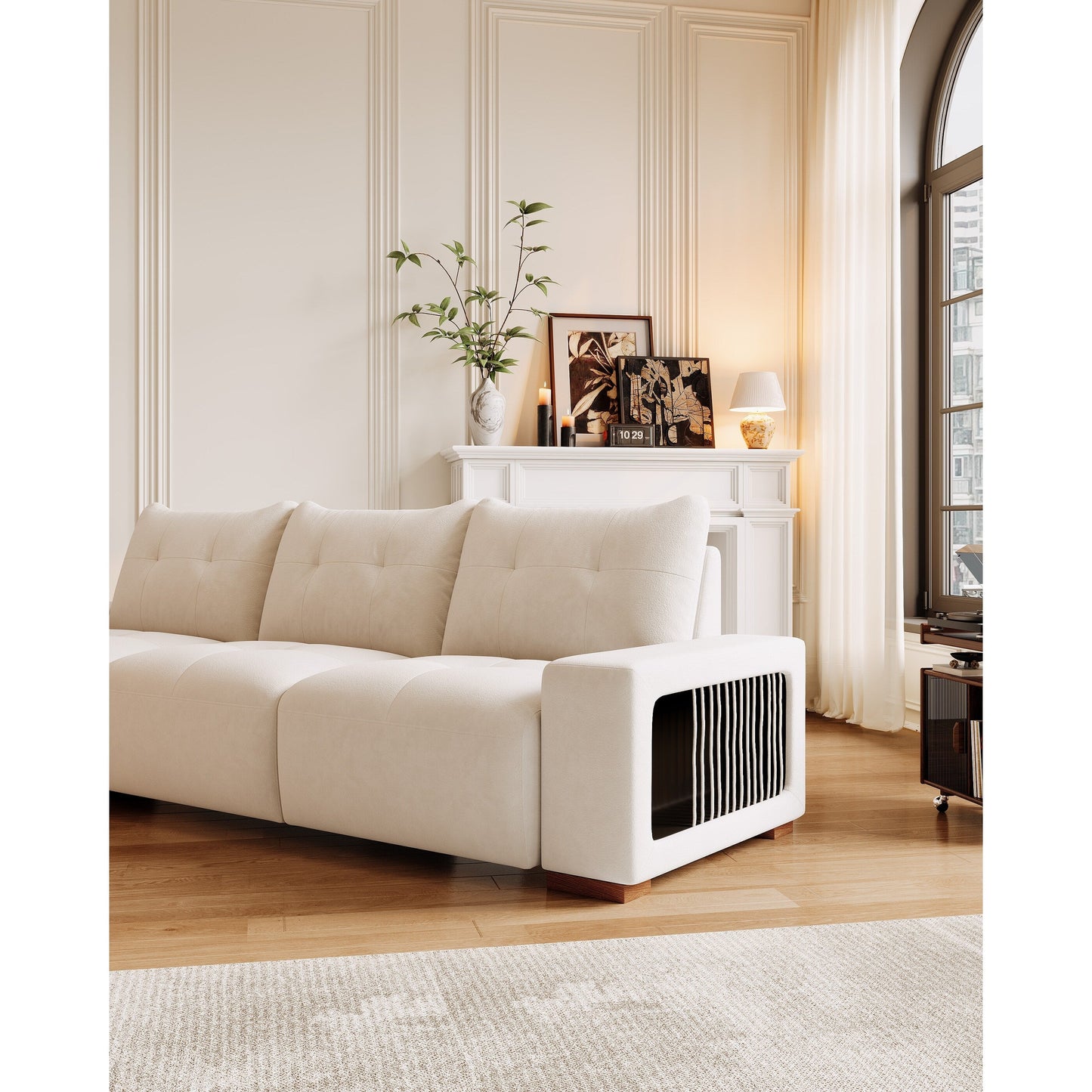 Divano a 3 posti rivestito in velluto 89 con nido per gatti, tessuto impermeabile e antigraffio