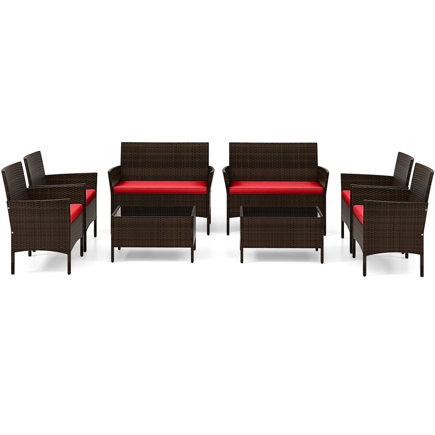 Set da conversazione in rattan da 8 pezzi, set di mobili da esterno con tavolino