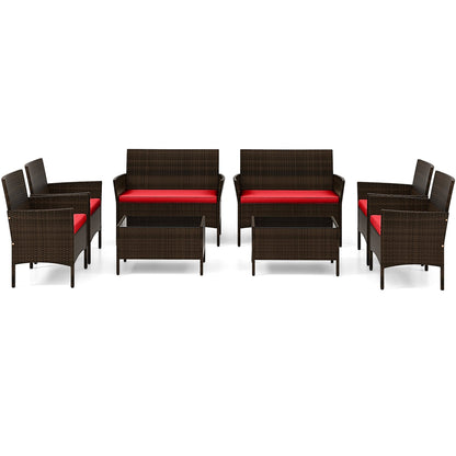 Set da conversazione in rattan da 8 pezzi, set di mobili da esterno con tavolino