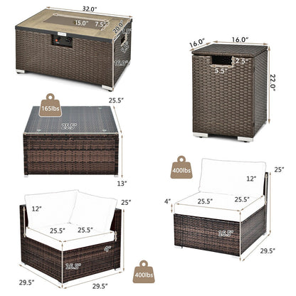 Set di 8 mobili da giardino in rattan, tavolo con braciere, supporto per serbatoio, copertura per terrazza