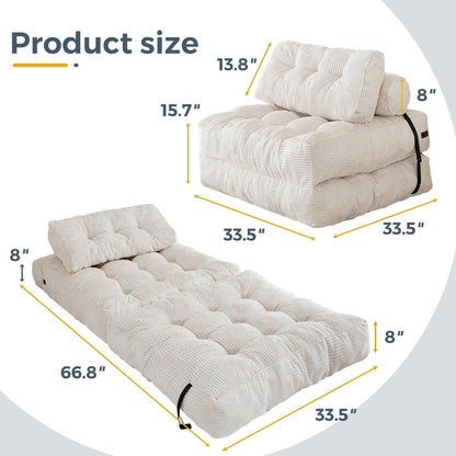 Divano letto pieghevole in velluto a coste, singolo