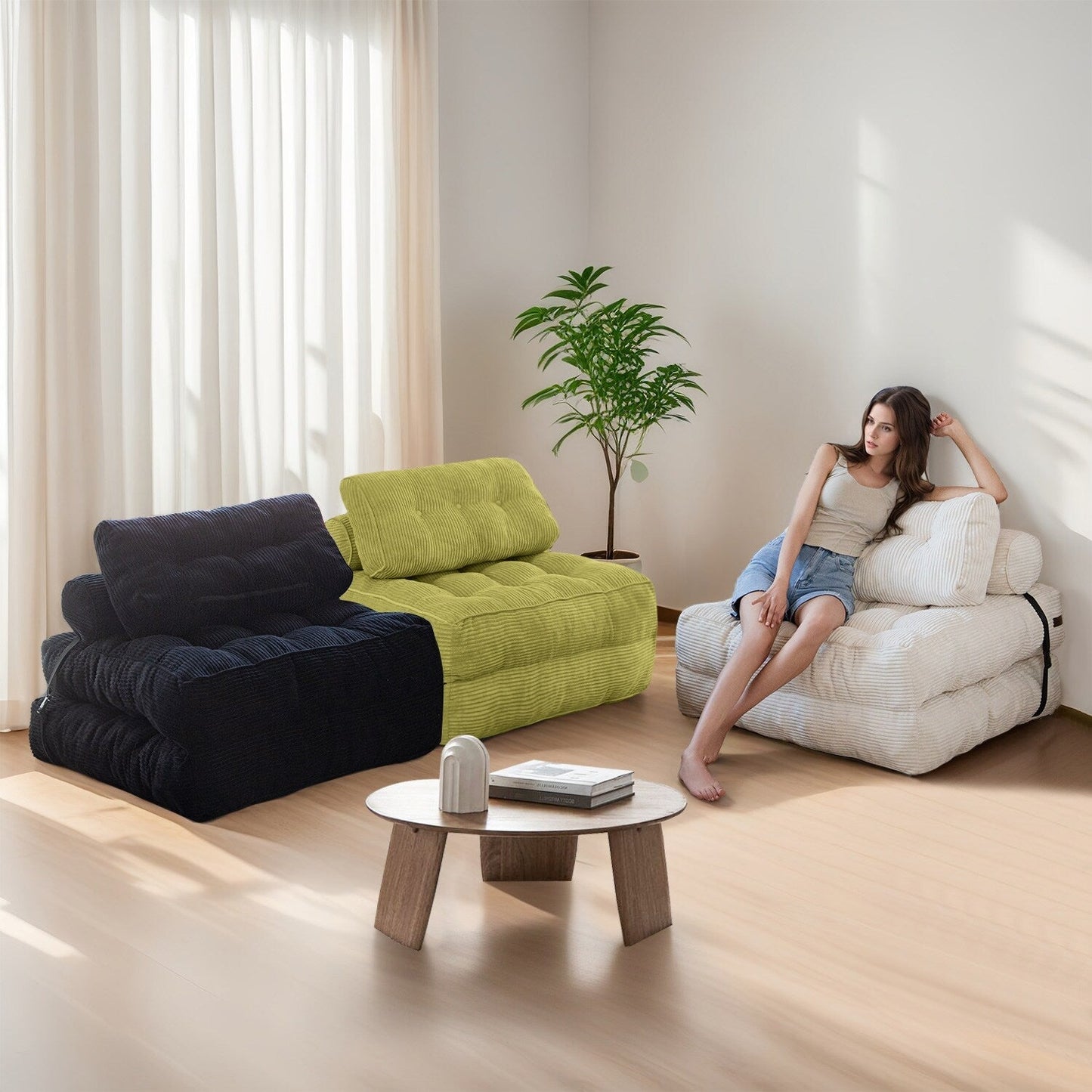 Divano letto pieghevole in velluto a coste, singolo