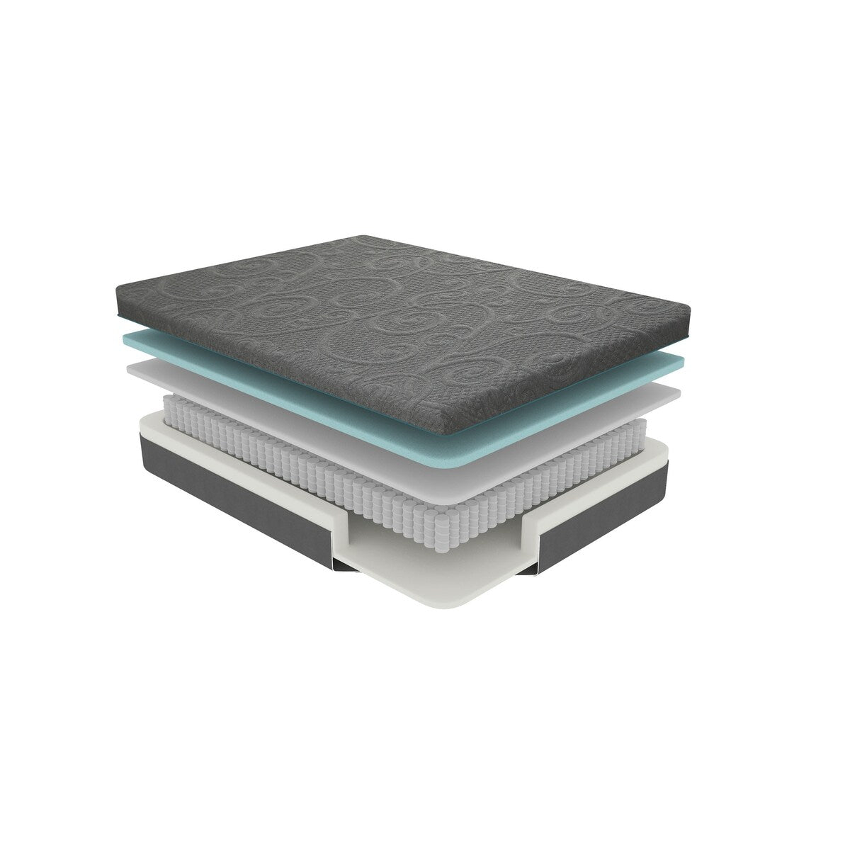 Materasso ibrido in memory foam con infusione di gel per letto singolo, grigio scuro, materasso in una scatola, materasso dal comfort rigido