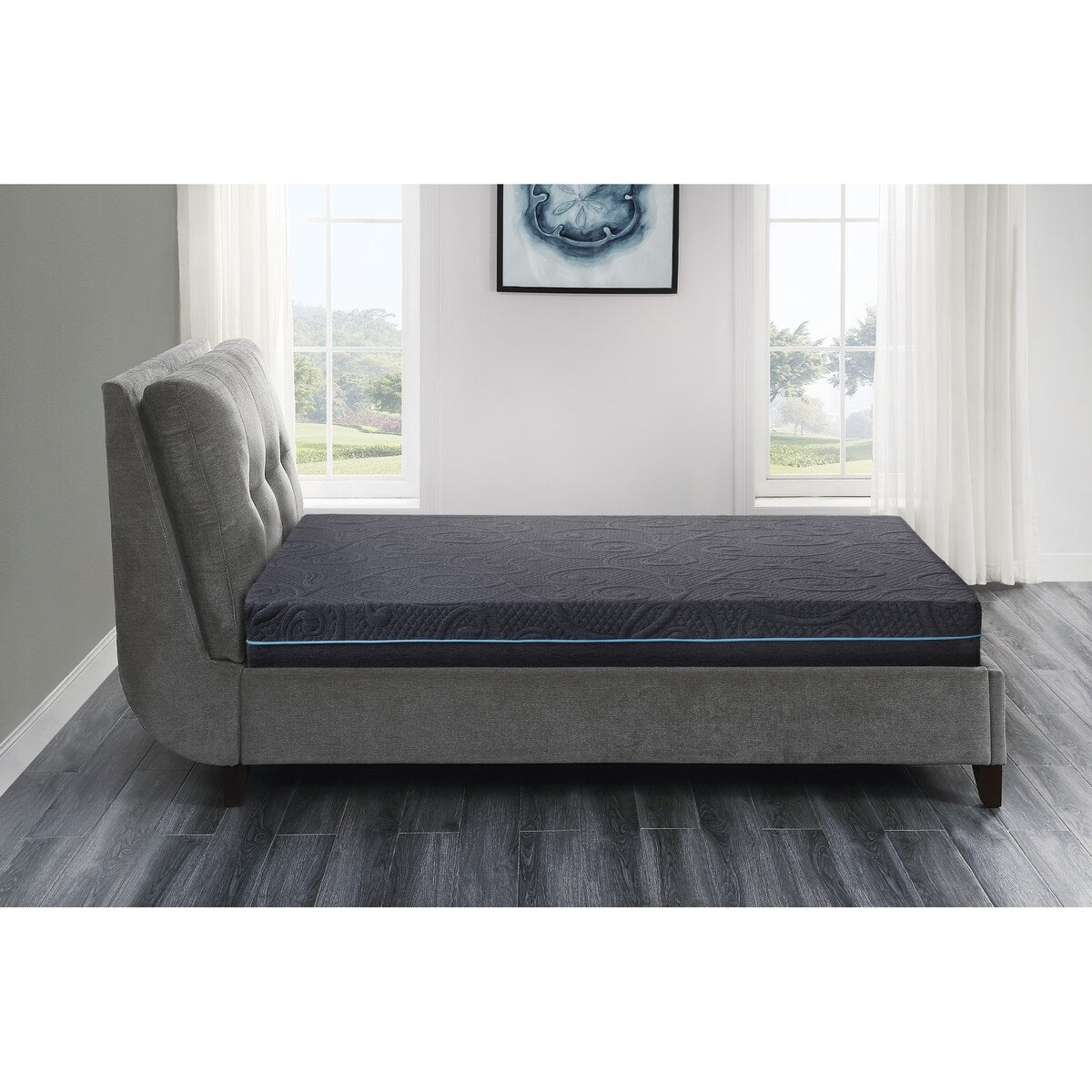 Materasso ibrido in memory foam con infusione di gel per letto singolo, grigio scuro, materasso in una scatola, materasso dal comfort rigido