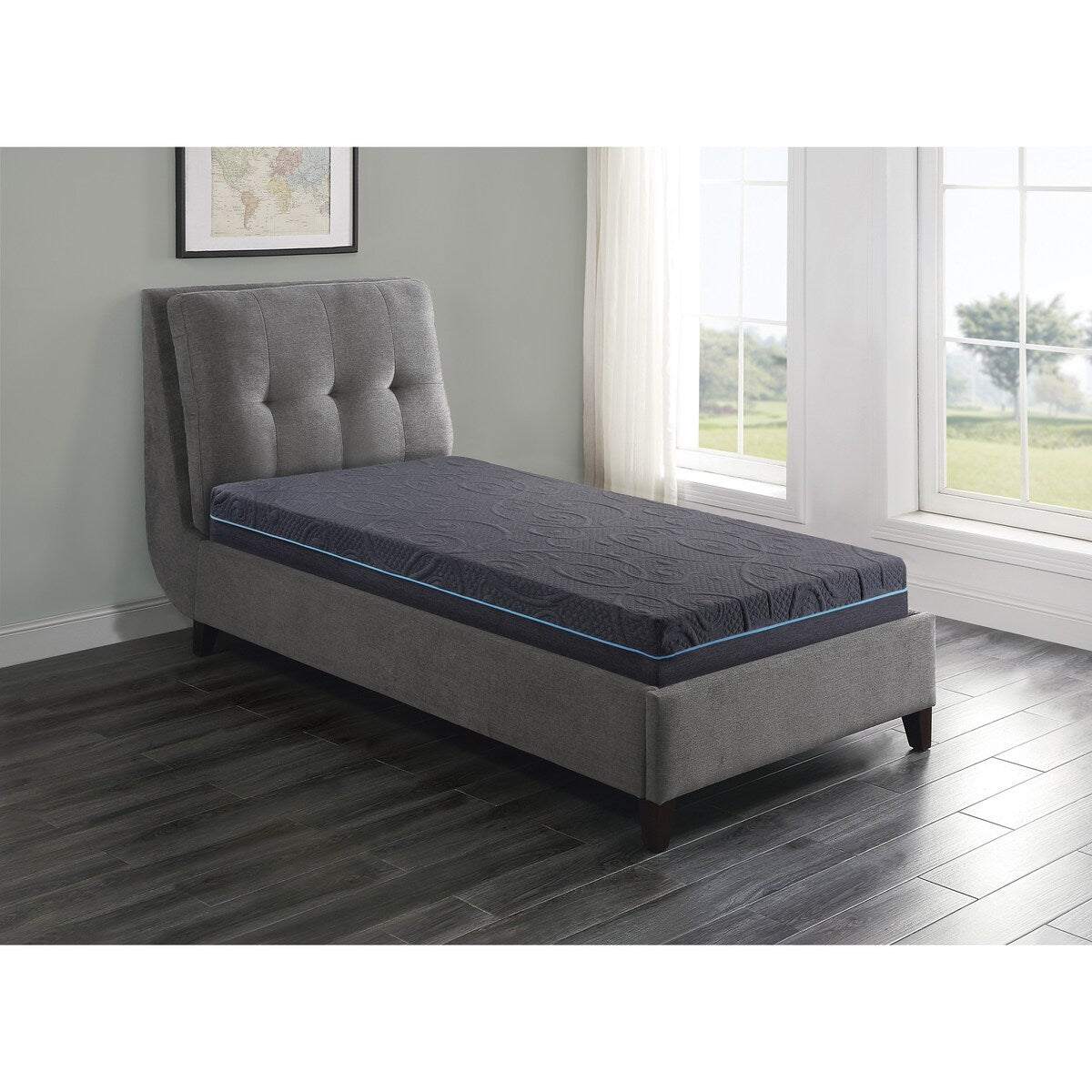 Materasso ibrido in memory foam con infusione di gel per letto singolo, grigio scuro, materasso in una scatola, materasso dal comfort rigido