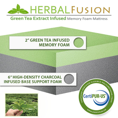 Materasso in memory foam con estratto di tè verde da 8 pollici