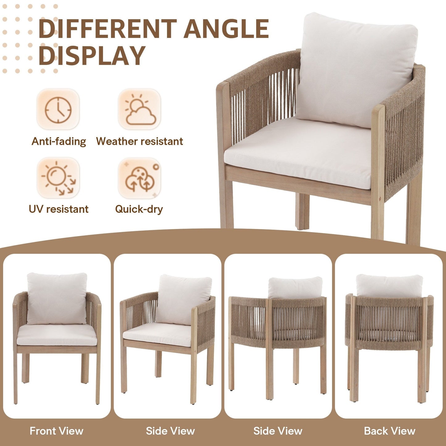 Set da pranzo da esterno in legno da 9 pezzi con cuscini