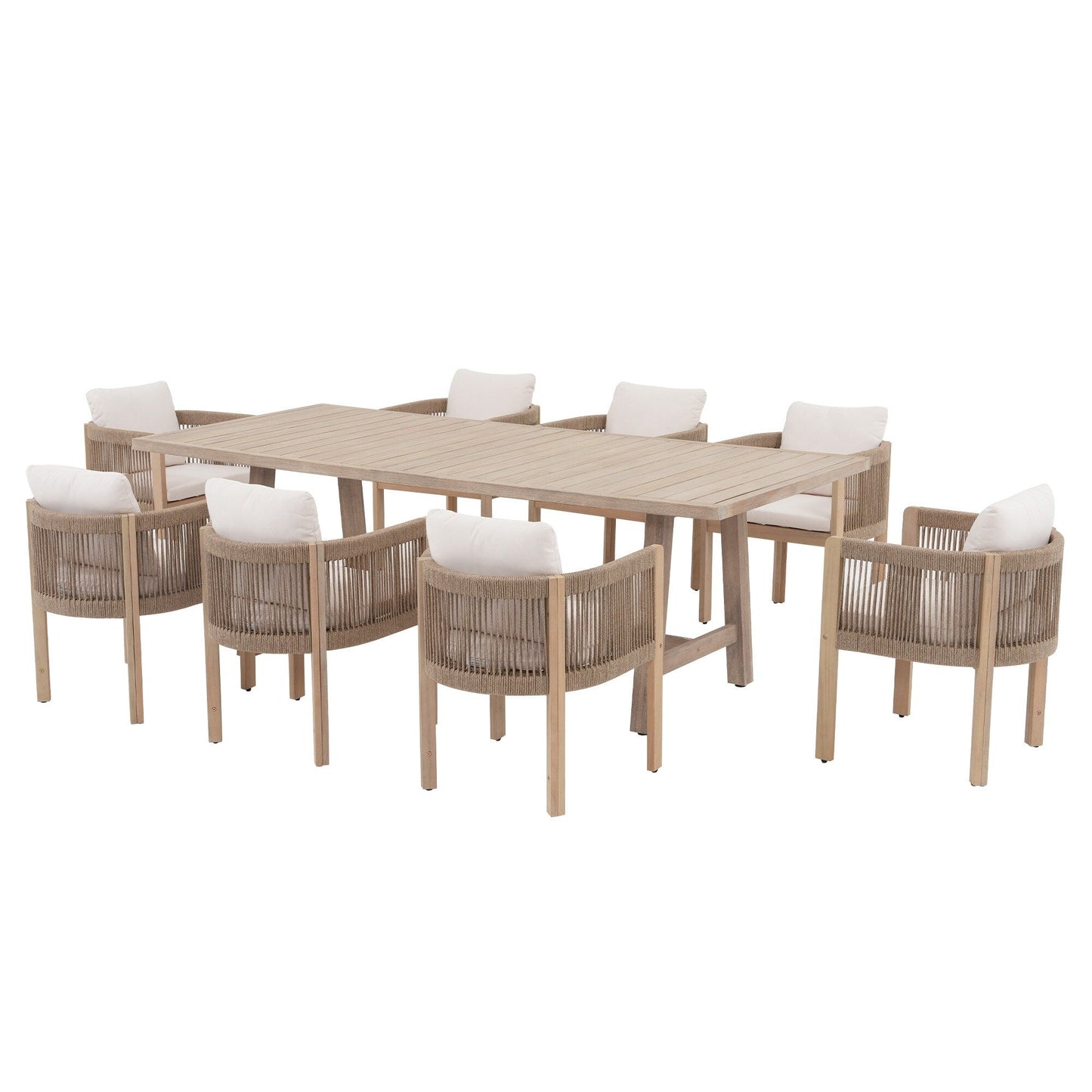 Set da pranzo da esterno in legno da 9 pezzi con cuscini