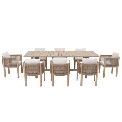 Set da pranzo da esterno in legno da 9 pezzi con cuscini