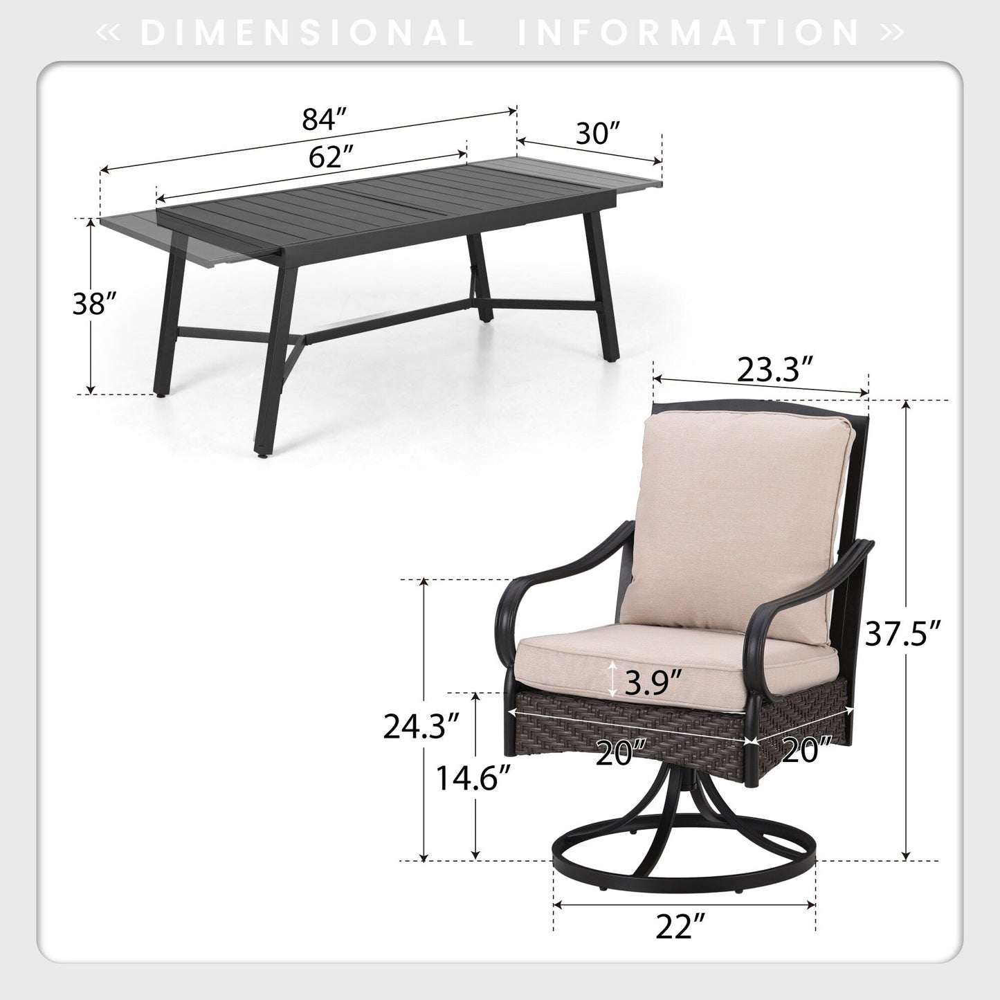 MAISON ARTS Set da pranzo per patio da 9/7 pezzi con sedie girevoli in rattan e tavolo da pranzo espandibile