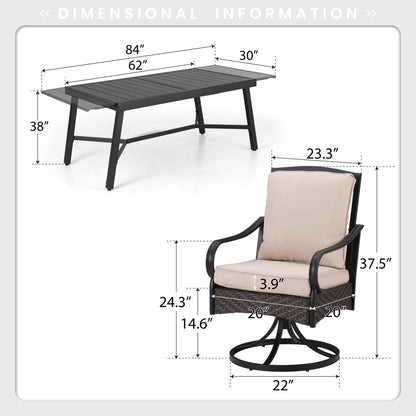 MAISON ARTS Set da pranzo per patio da 9/7 pezzi con sedie girevoli in rattan e tavolo da pranzo espandibile