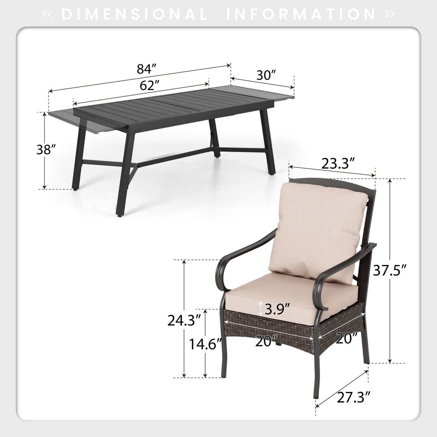 MAISON ARTS Set da pranzo per patio da 9/7 pezzi con sedie girevoli in rattan e tavolo da pranzo espandibile