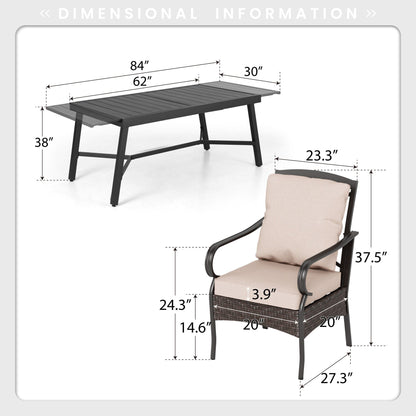 MAISON ARTS Set da pranzo per patio da 9/7 pezzi con sedie girevoli in rattan e tavolo da pranzo espandibile