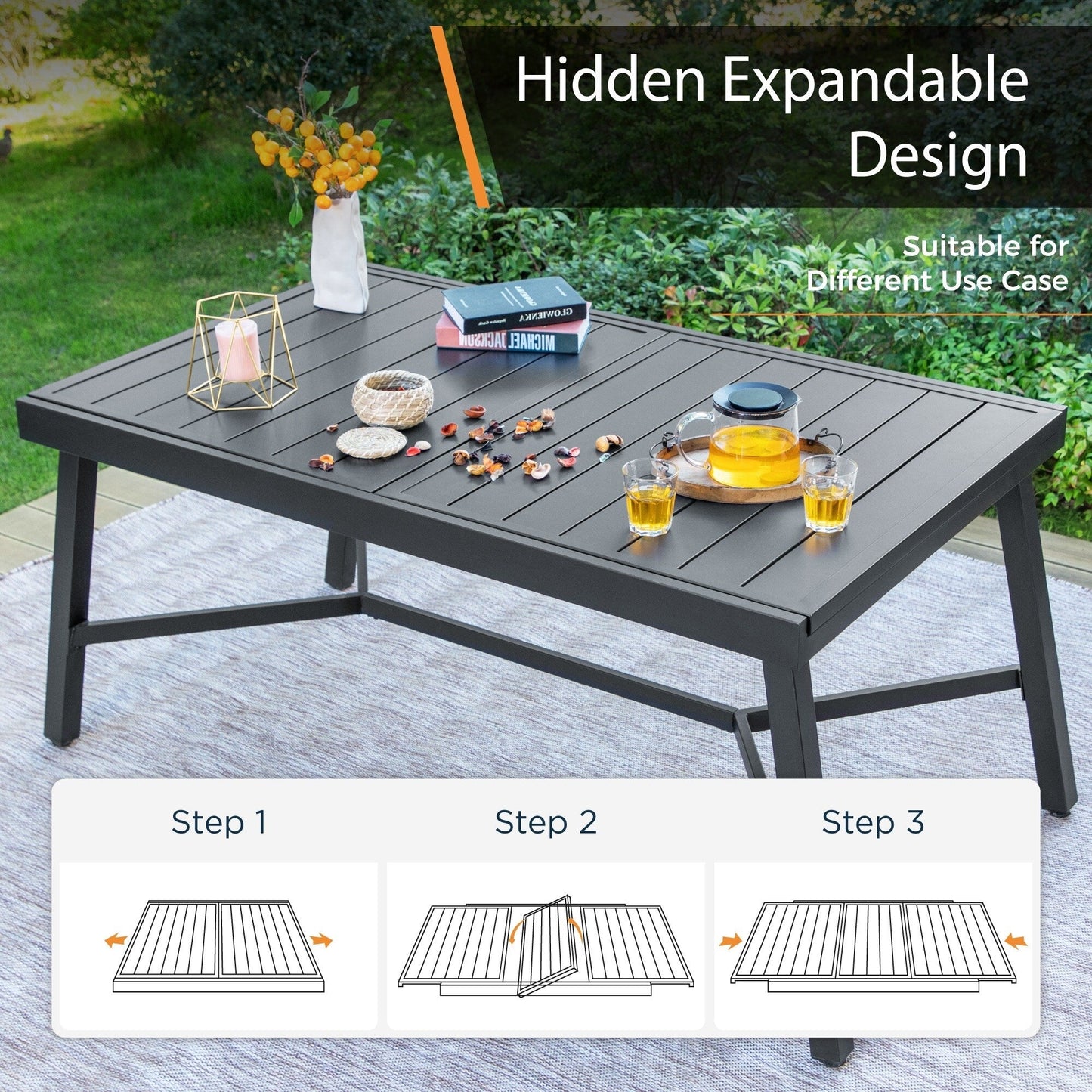 MAISON ARTS Set da pranzo per patio da 9/7 pezzi con sedie girevoli in rattan e tavolo da pranzo espandibile