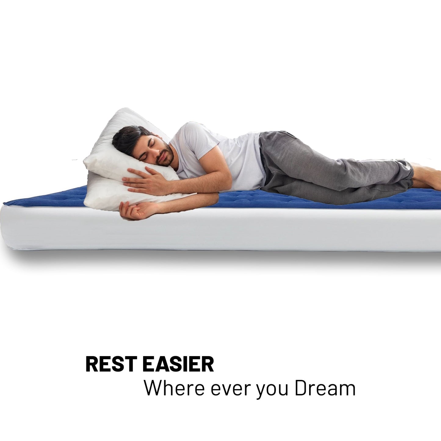 Materasso ad aria resistente da 9 pollici con tecnologia Comfort Coil e pompa ad alta capacità, ideale per campeggio, casa e viaggi portatili.