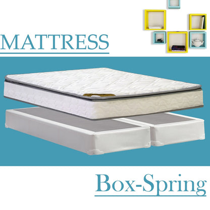 Materasso a molle insacchettate con rivestimento in schiuma semirigida da 9 pollici e set boxspring a basso profilo da 4 pollici con struttura in legno.