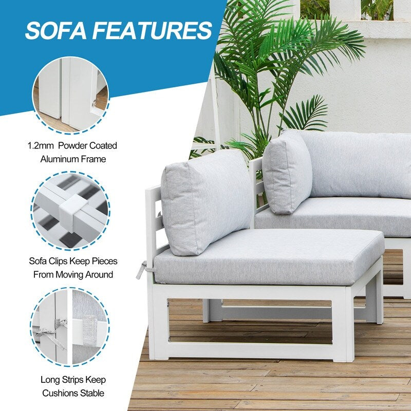 FINCATI 9 pezzi set di divani componibili in alluminio per esterni con tavolo