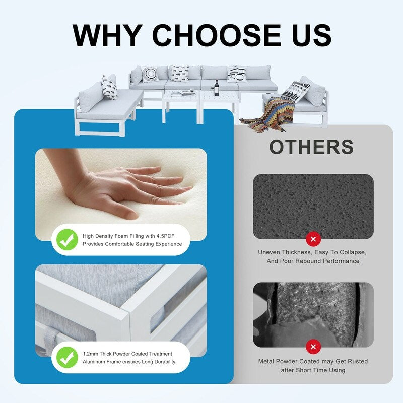 FINCATI 9 pezzi set di divani componibili in alluminio per esterni con tavolo