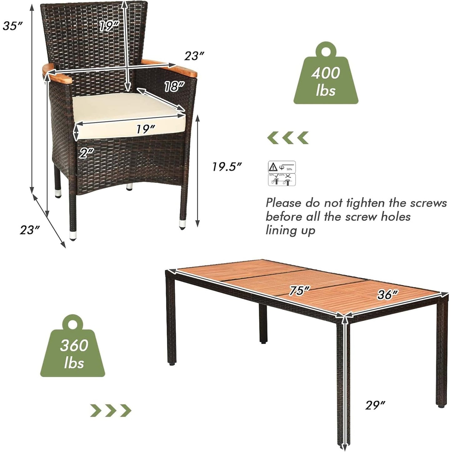 Set da pranzo da esterno in rattan, set da conversazione impilabile, 9 pezzi