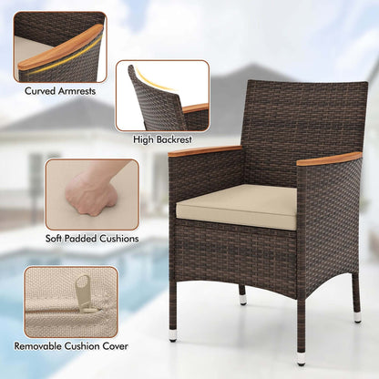 Set da pranzo da esterno in vimini PE da 9 pezzi, tavolo e sedie in legno di acacia