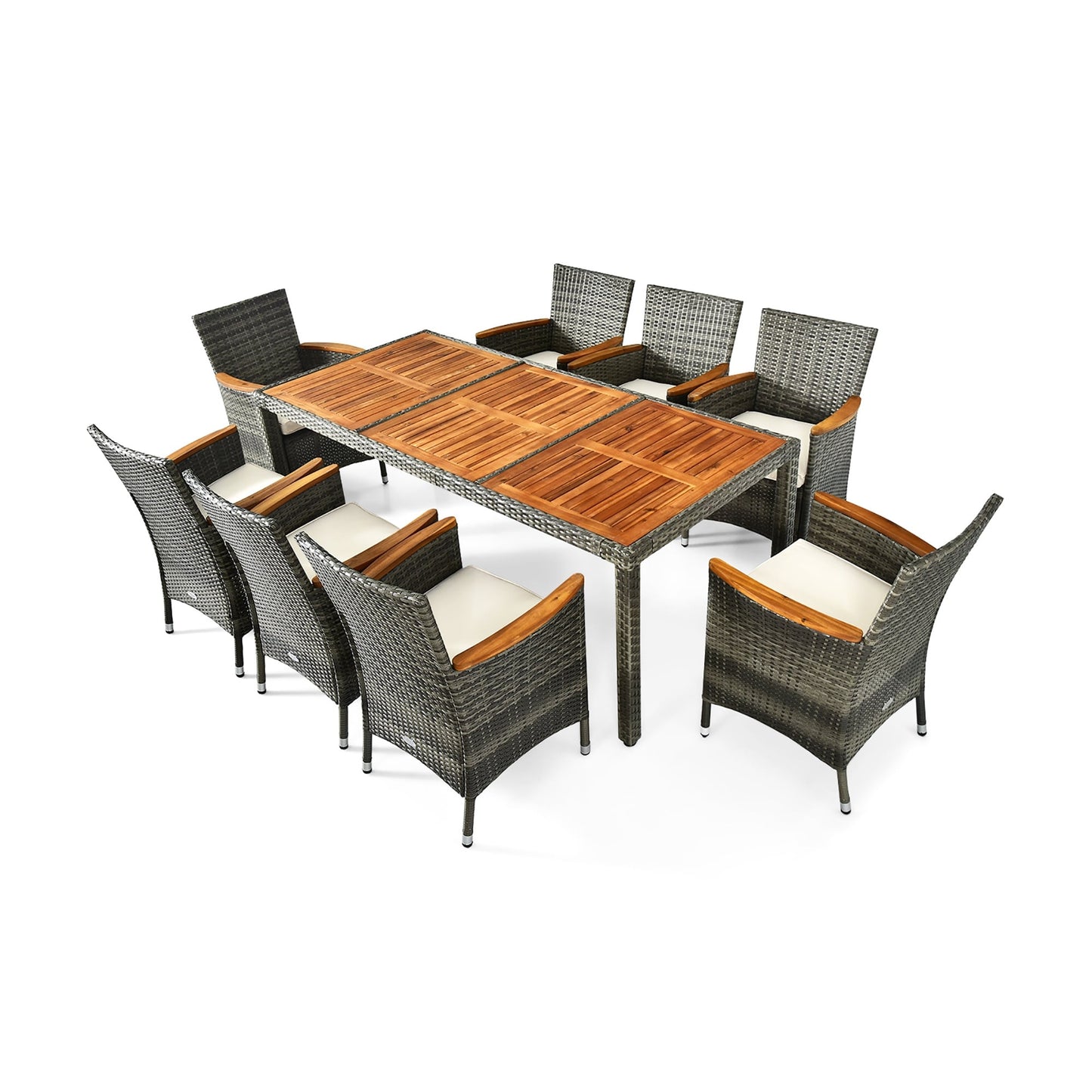 Set da pranzo da giardino in rattan da 9 pezzi, set di mobili da giardino in legno e vimini