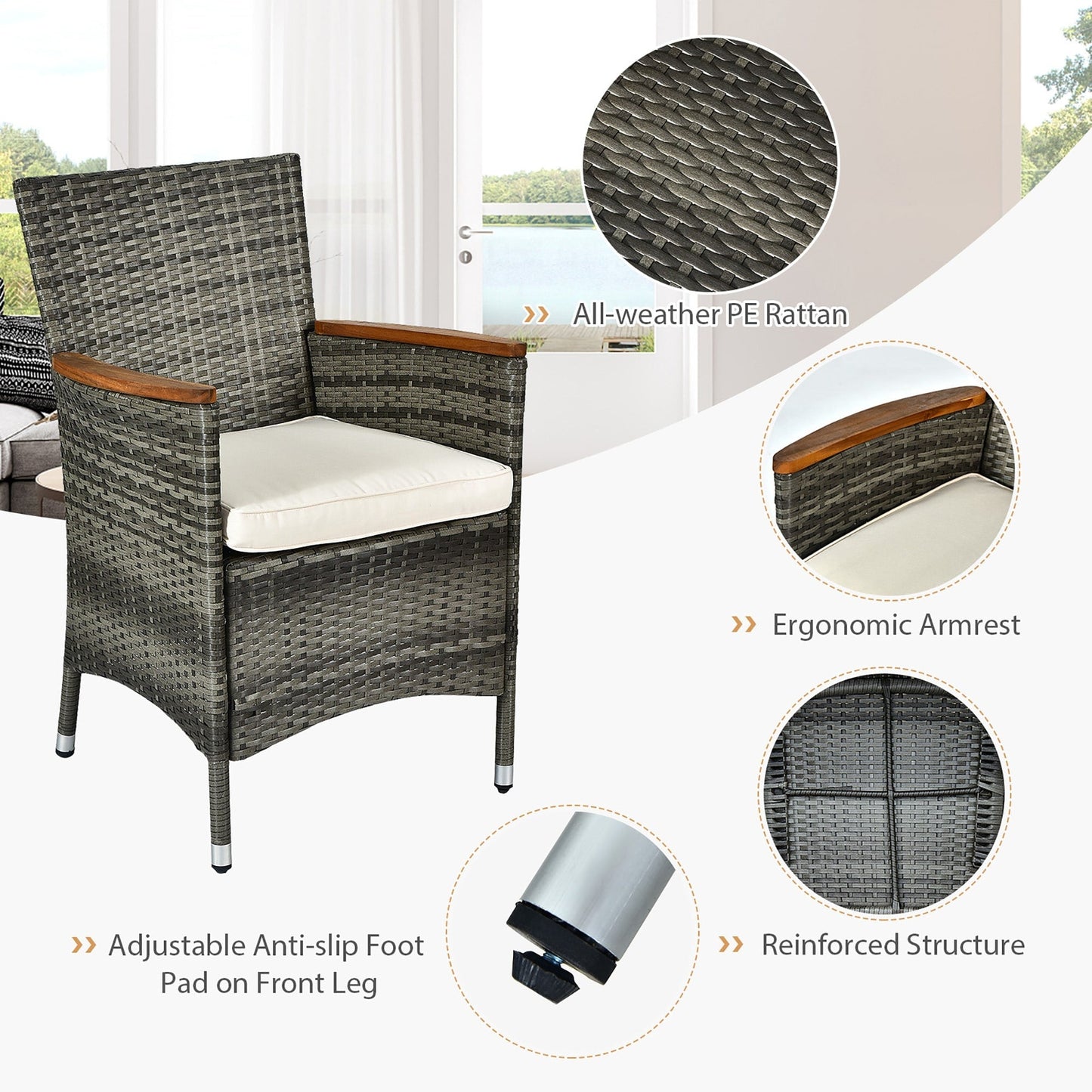 Set da pranzo da giardino in rattan da 9 pezzi, set di mobili da giardino in legno e vimini