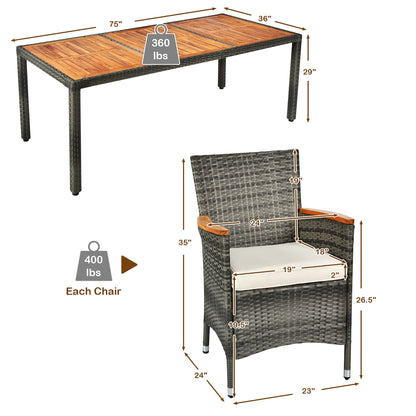 Set da pranzo da giardino in rattan da 9 pezzi, set di mobili da giardino in legno e vimini