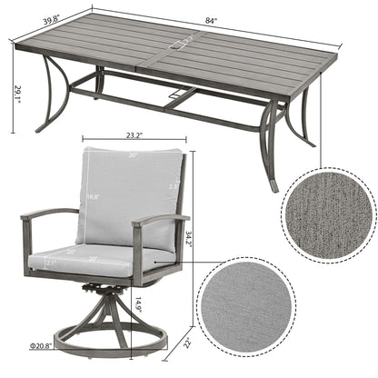 Set da pranzo per patio in alluminio da 9 pezzi con 8 sedie da pranzo girevoli e cuscini lavabili
