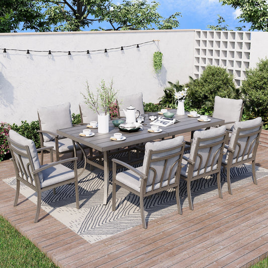Set da pranzo da giardino in alluminio da 9 pezzi con tavolo e cuscini lavabili grigio chiaro