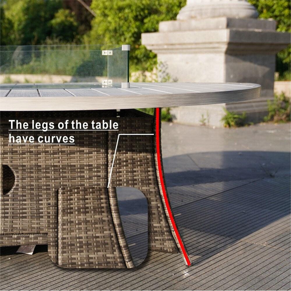 Set da pranzo con braciere rotondo in vimini Ellington da 9 pezzi - N/D